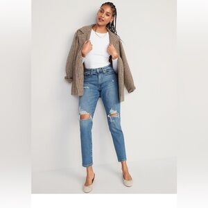 Old Navy O.G. High-Waisted O.G. ripped distressed blue jeans button close